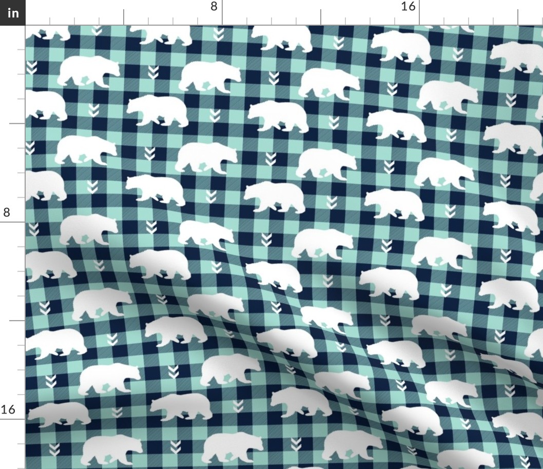 White Bears – Navy + Mint Buffalo Plaid Check Woodland Baby Nursery Bedding