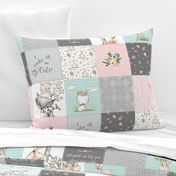 Woodland Friends Nursery Patchwork Quilt - I Woke Up This Cute Wholecloth Deer Fox Raccoon Bunny (Grey Pink) GingerLous