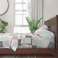 Woodland Friends Nursery Patchwork Quilt - I Woke Up This Cute Wholecloth Deer Fox Raccoon Bunny (Grey Pink) GingerLous