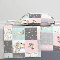 Woodland Friends Nursery Patchwork Quilt - I Woke Up This Cute Wholecloth Deer Fox Raccoon Bunny (Grey Pink) GingerLous