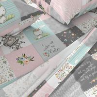 Woodland Friends Nursery Patchwork Quilt - I Woke Up This Cute Wholecloth Deer Fox Raccoon Bunny (Grey Pink) GingerLous