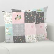 Woodland Friends Nursery Patchwork Quilt - I Woke Up This Cute Wholecloth Deer Fox Raccoon Bunny (Grey Pink) GingerLous