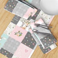 Woodland Friends Nursery Patchwork Quilt - I Woke Up This Cute Wholecloth Deer Fox Raccoon Bunny (Grey Pink) GingerLous