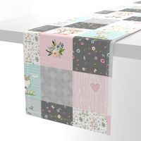 Woodland Friends Nursery Patchwork Quilt - I Woke Up This Cute Wholecloth Deer Fox Raccoon Bunny (Grey Pink) GingerLous