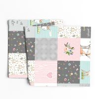 Woodland Friends Nursery Patchwork Quilt - I Woke Up This Cute Wholecloth Deer Fox Raccoon Bunny (Grey Pink) GingerLous