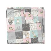 Woodland Friends Nursery Patchwork Quilt - I Woke Up This Cute Wholecloth Deer Fox Raccoon Bunny (Grey Pink) GingerLous