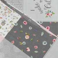 Woodland Friends Nursery Patchwork Quilt - I Woke Up This Cute Wholecloth Deer Fox Raccoon Bunny (Grey Pink) GingerLous