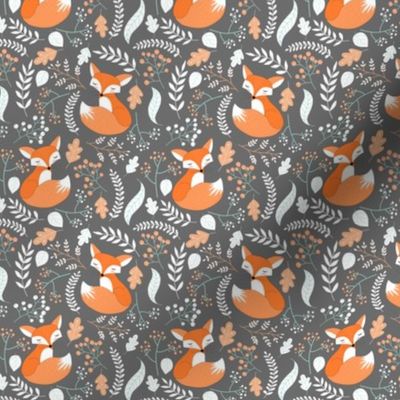 SMALLER Fox - Sleepy Foxes (grey stone) Baby Nursery Woodland Animals Kids Childrens Bedding ST2