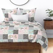 Woodland Friends Nursery Patchwork Quilt ROTATED- I Woke Up This Cute Wholecloth Deer Fox Raccoon Bunny (Grey Pink) GingerLous