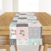 Woodland Friends Nursery Patchwork Quilt ROTATED- I Woke Up This Cute Wholecloth Deer Fox Raccoon Bunny (Grey Pink) GingerLous