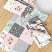 Woodland Friends Nursery Patchwork Quilt ROTATED- I Woke Up This Cute Wholecloth Deer Fox Raccoon Bunny (Grey Pink) GingerLous