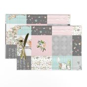 Woodland Friends Nursery Patchwork Quilt ROTATED- I Woke Up This Cute Wholecloth Deer Fox Raccoon Bunny (Grey Pink) GingerLous