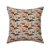 tricolored corgi football design cute corgis and touchdowns fabric - brown