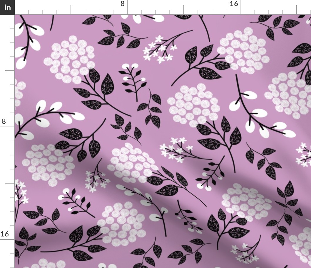 Mary's Floral (thistle) Black + White Flower Fabric, LARGER scale