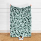 Mary's Floral (ice blue) Black + White Flower Fabric, LARGER scale