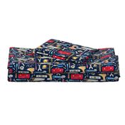 Tool Man (navy) red orange blue ROTATED, Kids Room Bedding