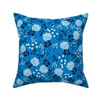 Mary's Floral (royal blue) Black + White Flower Fabric, MEDIUM  scale