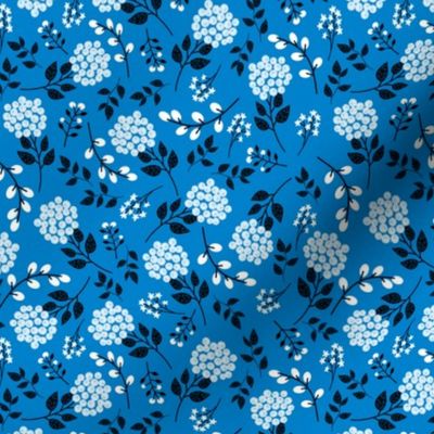 Mary's Floral (royal blue) Black + White Flower Fabric