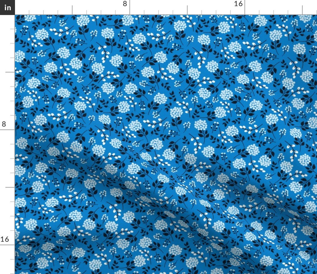 Mary's Floral (royal blue) Black + White Flower Fabric