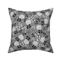 Mary's Floral (steel gray) Black + White Flower Fabric, MEDIUM  scale