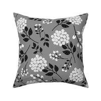 Mary's Floral (steel gray) Black + White Flower Fabric, LARGER scale