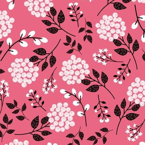 Mary's Floral (watermelon) Black + White Flower Fabric, MEDIUM  scale