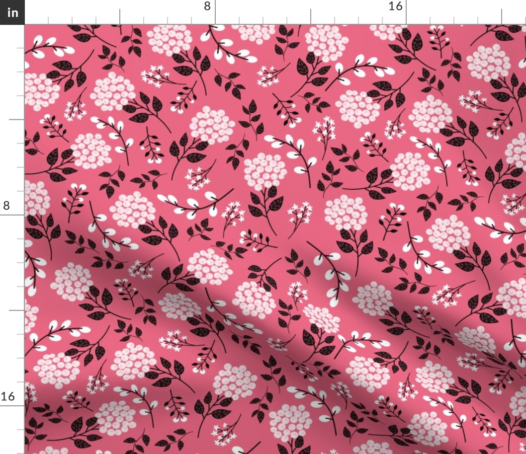 Mary's Floral (watermelon) Black + White Flower Fabric, MEDIUM  scale