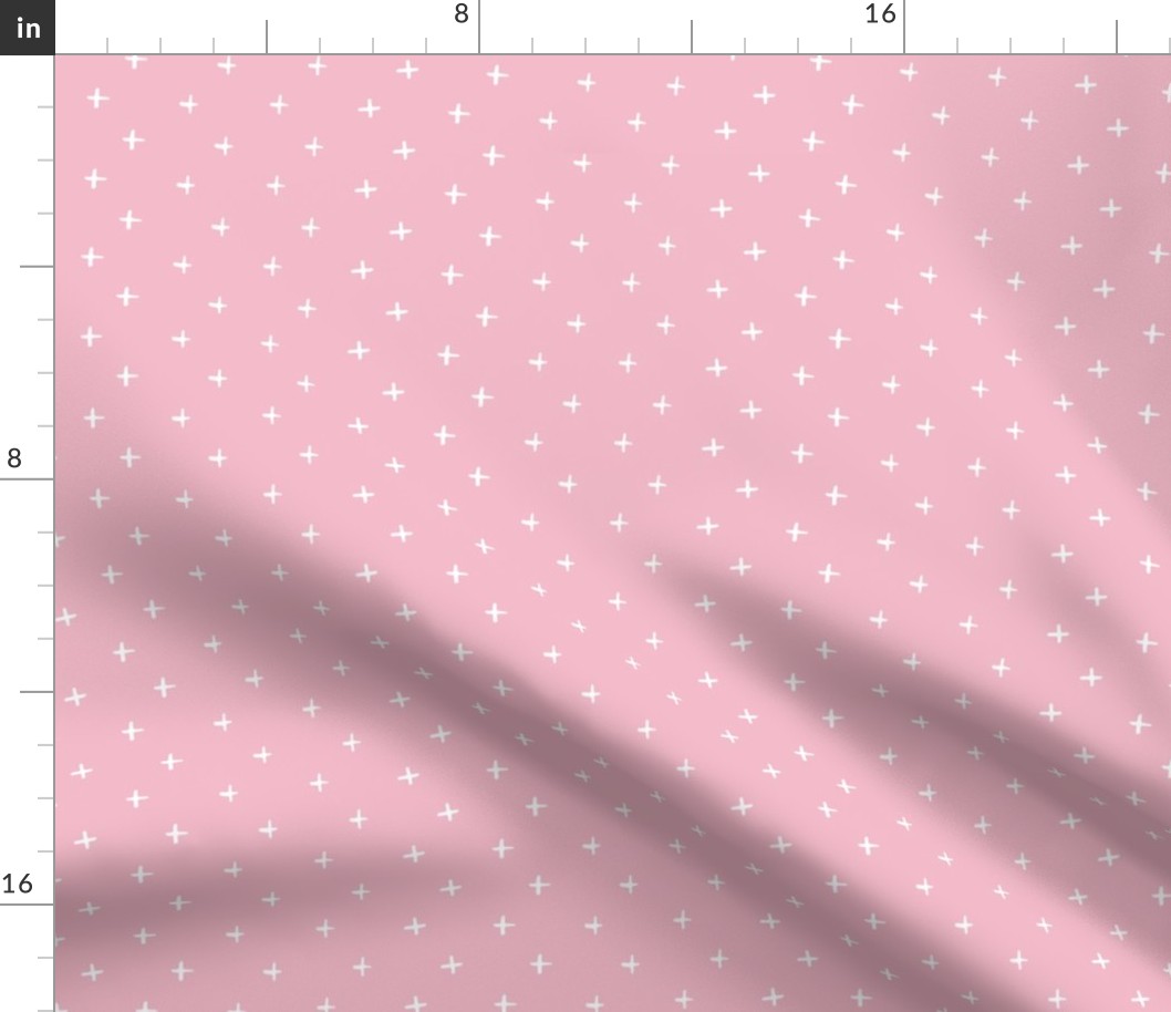 White Crosses (pink kiss) Coordinates with Sloth patchwork fabric, Design PR