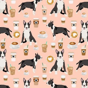 Bull Terrier coffee cafe  dog breed pattern fabric blush