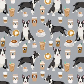 Bull Terrier coffee cafe  dog breed pattern fabric grey