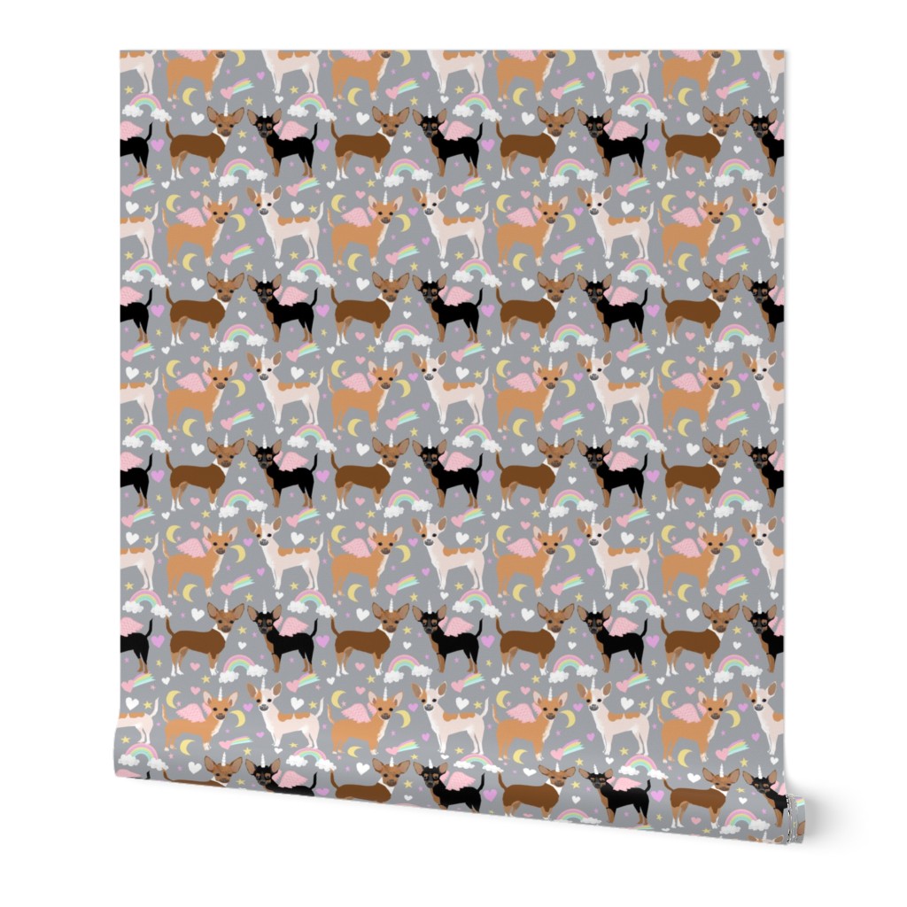 chihuahua dogs pastel unicorn fabric dogs and unicorns design - grey