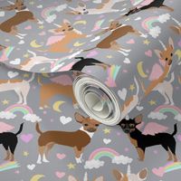 chihuahua dogs pastel unicorn fabric dogs and unicorns design - grey