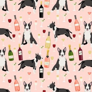 Bull Terrier wine champagne cocktails fabric pattern dog breed blush