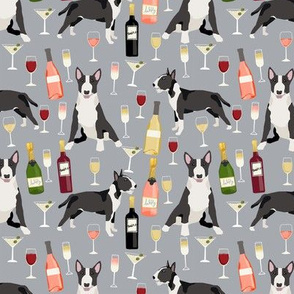 Bull Terrier wine champagne cocktails fabric pattern dog breed grey
