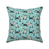 Bull Terrier wine champagne cocktails fabric pattern dog breed light blue