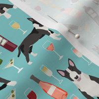 Bull Terrier wine champagne cocktails fabric pattern dog breed light blue