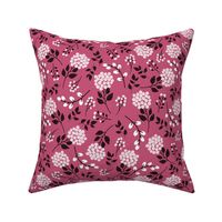 Mary's Floral (magenta) Black + White Flower Fabric, MEDIUM  scale