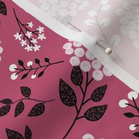 Mary's Floral (magenta) Black + White Flower Fabric, MEDIUM  scale