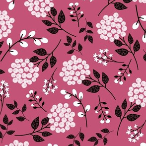 Mary's Floral (magenta) Black + White Flower Fabric, MEDIUM  scale