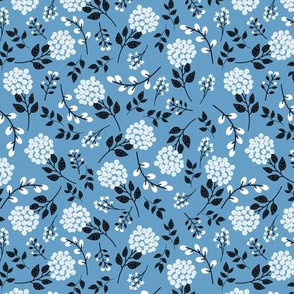 Mary's Floral (wedgewood blue) Black + White Flower Fabric, SMALLER scale
