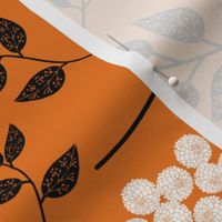 Mary's Floral (russet orange) Black + White Flower Fabric, LARGER scale