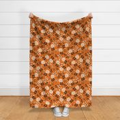 Mary's Floral (russet orange) Black + White Flower Fabric, LARGER scale