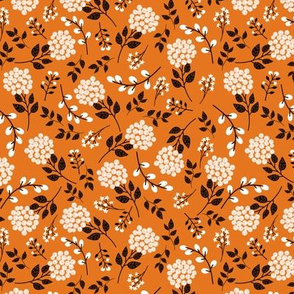 Mary's Floral (russet orange) Black + White Flower Fabric, SMALLER scale