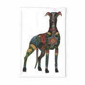 greyhound white tea towel