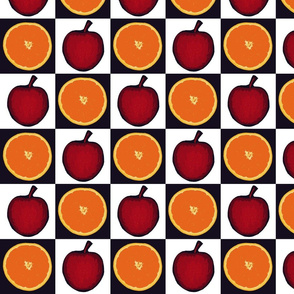 Apples and Orange Checkerboard Upholstery Fabric