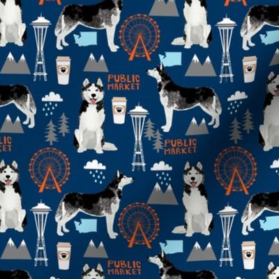 Husky Seattle Washington dog lover pet fabric navy