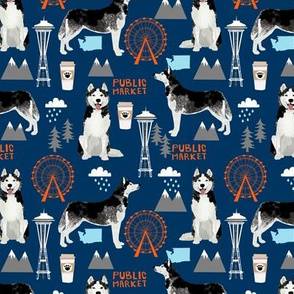 Husky Seattle Washington dog lover pet fabric navy