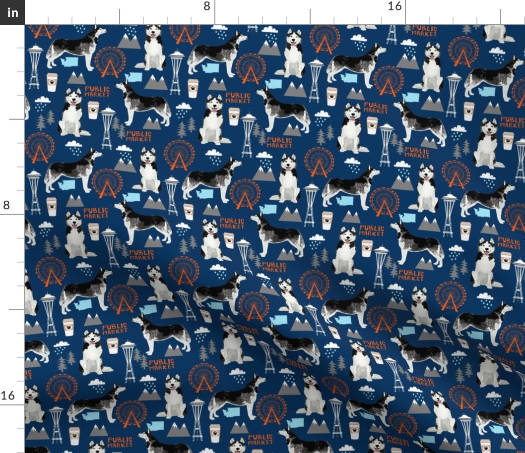 Husky Seattle Washington dog lover pet fabric navy