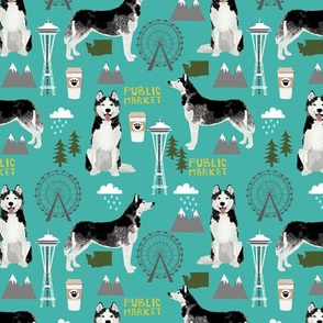 Husky Seattle Washington dog lover pet fabric turquoise 