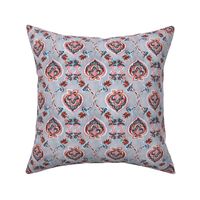 Coral & Aqua Floral Ogees on Textured Light Grey - small